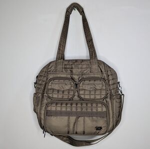 LUG Puddle Jumper Grey/Brown Puffer Crossbody Travel Diaper Bag